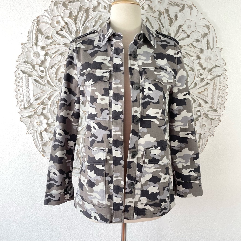 {L'AGENCE} Cromwell Button-Front Camo-Print Military Jacket, Size XS